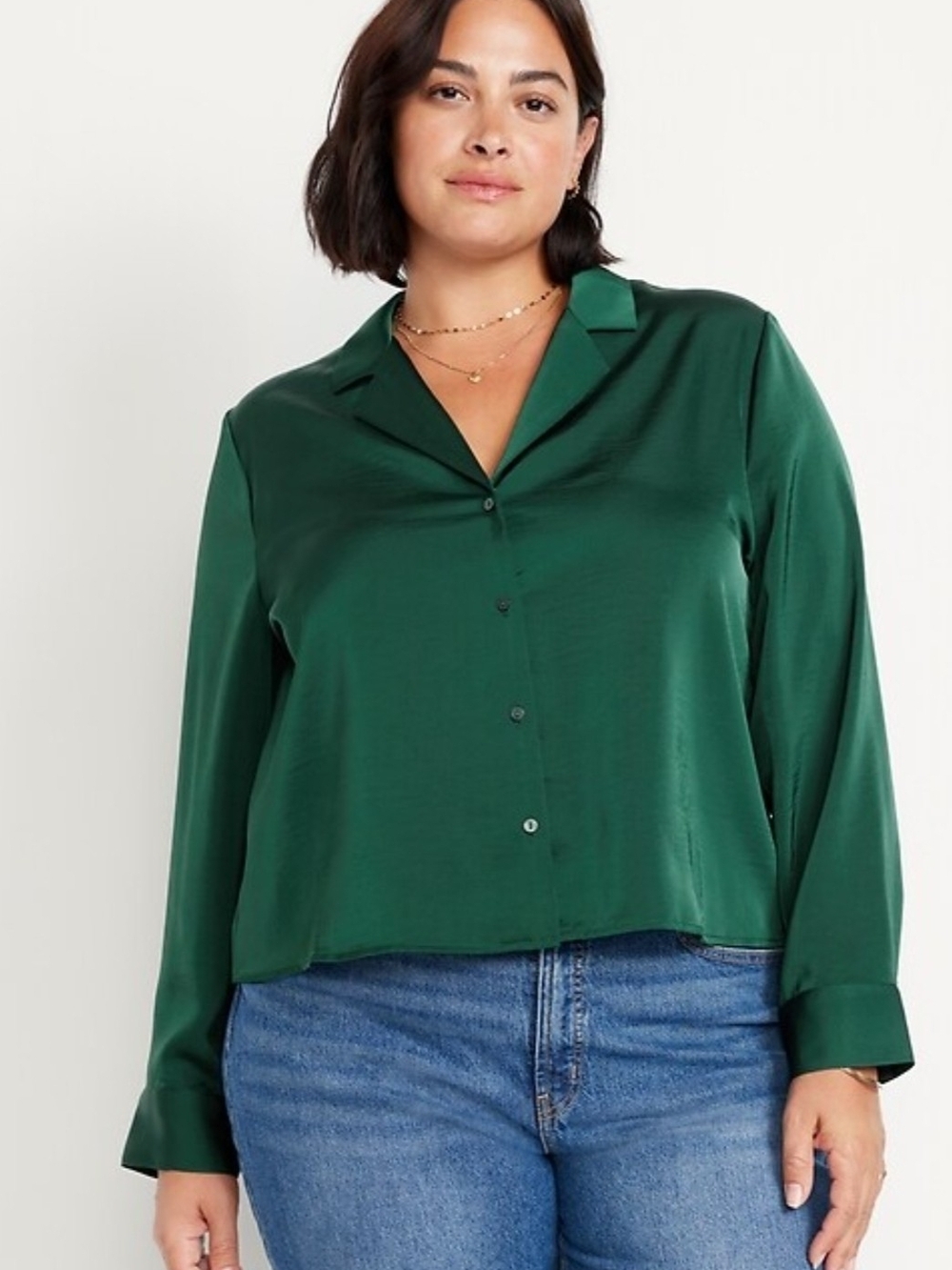 Old Navy Emerald Green Satin Button-Down Shirt